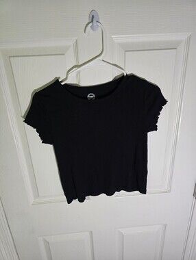 Wonder Nation Girls Black Ruffle Sleeve Casual Short Sleeve Tee Shirt Large